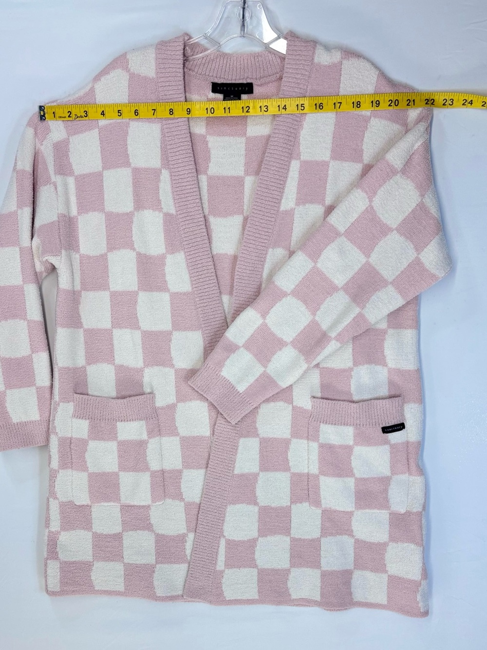 Sanctuary Pink & White Checkerboard Open-Front Cardigan